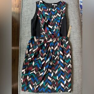 🆕 🍁DKNYC Multicolor Sleeveless Chevron Knee-Length Dress – Size 6 NWT 🍁